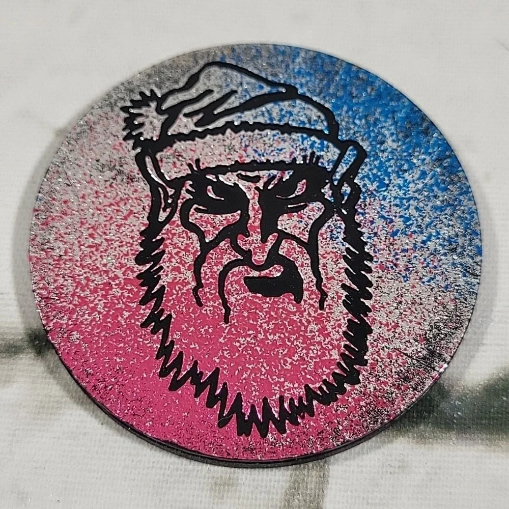 90s Pogs Lot Of 7 Plastic Etched Holograms Flying Skull Snake Scary Santa Pog